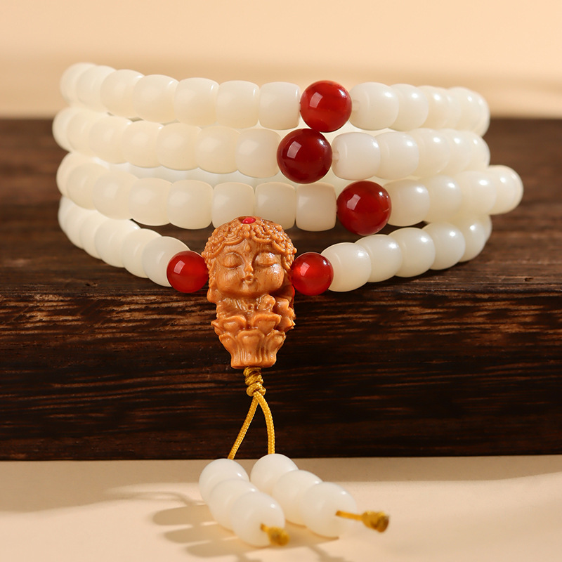 白玉菩提根四圈佛珠手链新中式盘玩文玩檀木度母寺院文创手串