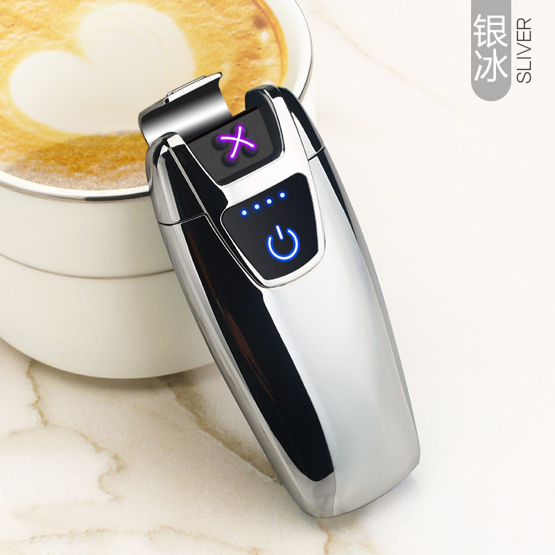 充电双电弧打火机指纹感应电量显示USB电子点烟器个性定制礼品