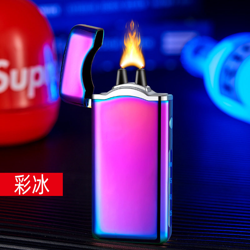 196A电弧电转大火焰创意充电打火机侧面电量显示点火高端打火机
