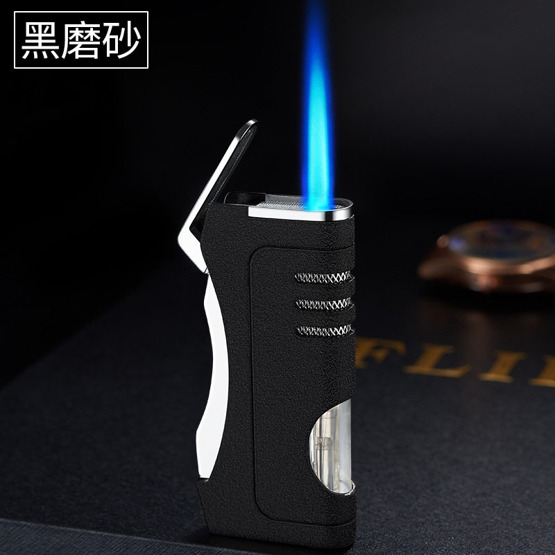 一键按压直冲蓝焰火机可视气窗金属点火器全金属可刻字广告机