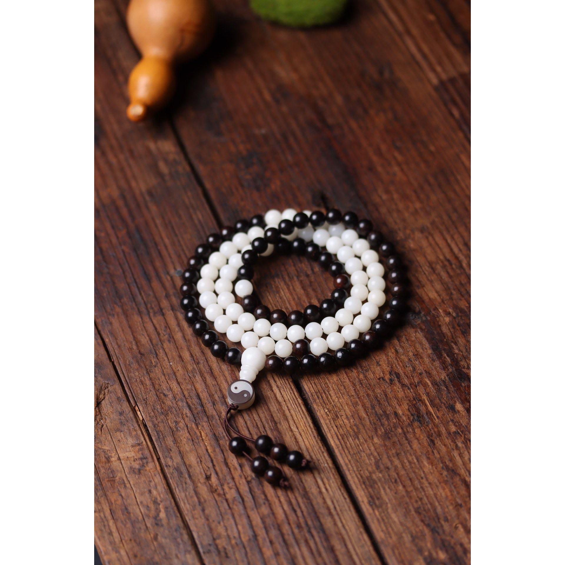 白玉菩提子根DIY高级感手串手项毛衣链紫光黑檀木阴阳太极念佛珠