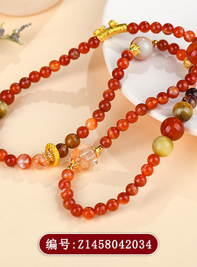 2025新爆款哪吒2原创条纹玛瑙多圈手链本命年红色女手串饰品