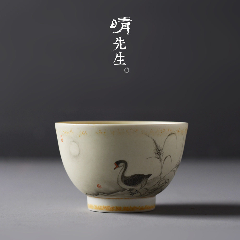 景德镇宝相杯金沙纹手绘仿古卧足茶杯手工陶瓷主人杯品茗杯个人杯
