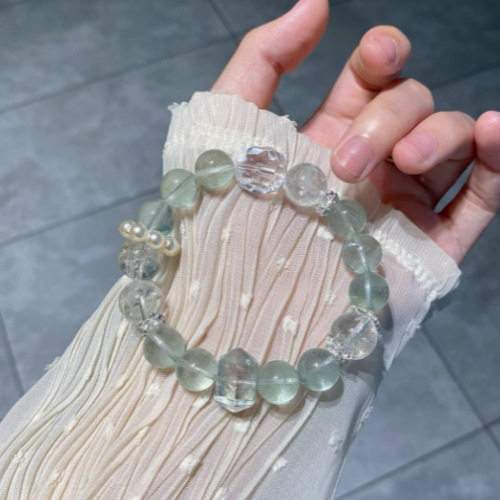 天然海蓝宝绿萤石绿阿塞灰月光石银曜石白幽灵紫阿塞手链招财手串