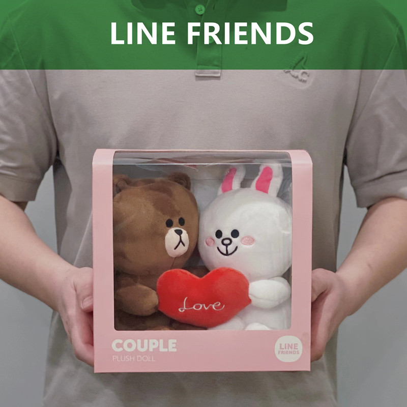 韩国代购正品 LINE FRIENDS 布朗熊可妮兔热恋情侣公仔 毛绒玩偶