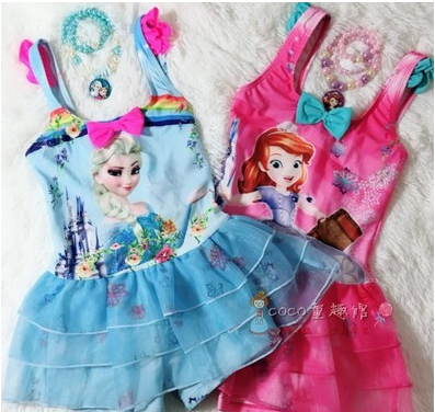 新品儿童女童冰雪艾莎苏菲亚公主泳衣专业速干小朋友女孩度假泳装