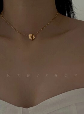 WBW 欧美小众花朵镀金OT圆扣复古时尚珠链条项链气质简约锁骨链女