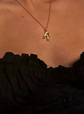 WBW 欧美复古时尚ins博主款冷淡风竹节英文字母项链锁骨链吊坠