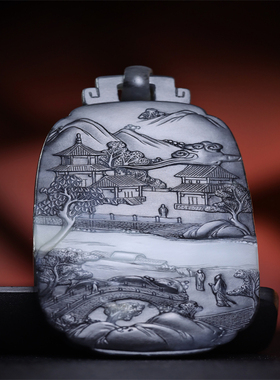 青花籽料黑白分明苏工和田玉