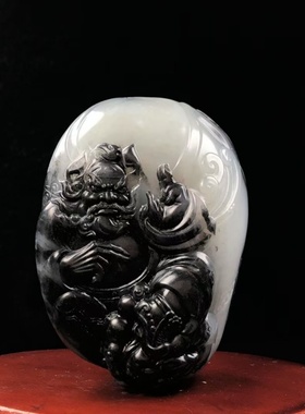 新疆和田玉青花籽料钟馗捉鬼手把件天然玉石苏工雕刻把玩件