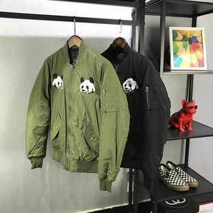 冬季 原创日系横须贺熊猫刺绣Ma1飞行夹克棉服男女情侣款棉衣潮男