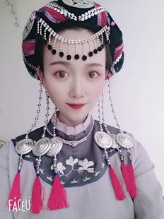 新款云南丽江少数民族纳西族头饰披星戴月舞蹈服配饰手工制作