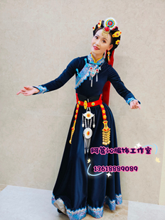 藏族纳西族蒙古族跳舞360度180度改良定制伞裙大摆连衣裙头饰腰饰