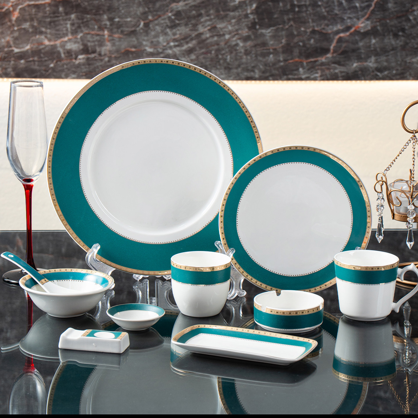 中式饭店酒店用品陶瓷碗盘碟套装餐厅酒店摆台餐具四件套定制蓝绿,餐饮具,盘,淘宝优惠券,粉丝福利购,淘宝优惠卷