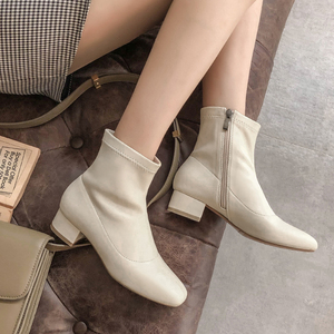 大叔家方头粗跟短靴