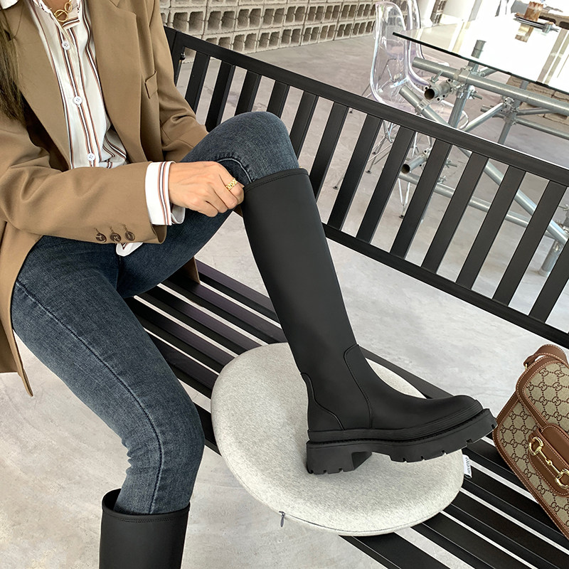 [삼촌집] 여성용 롱부츠 2024 가을 겨울 두꺼운 밑창부츠 여성용 키 크고 슬림 나이트부츠 다용도 무릎까지 오는 여성용 부츠
