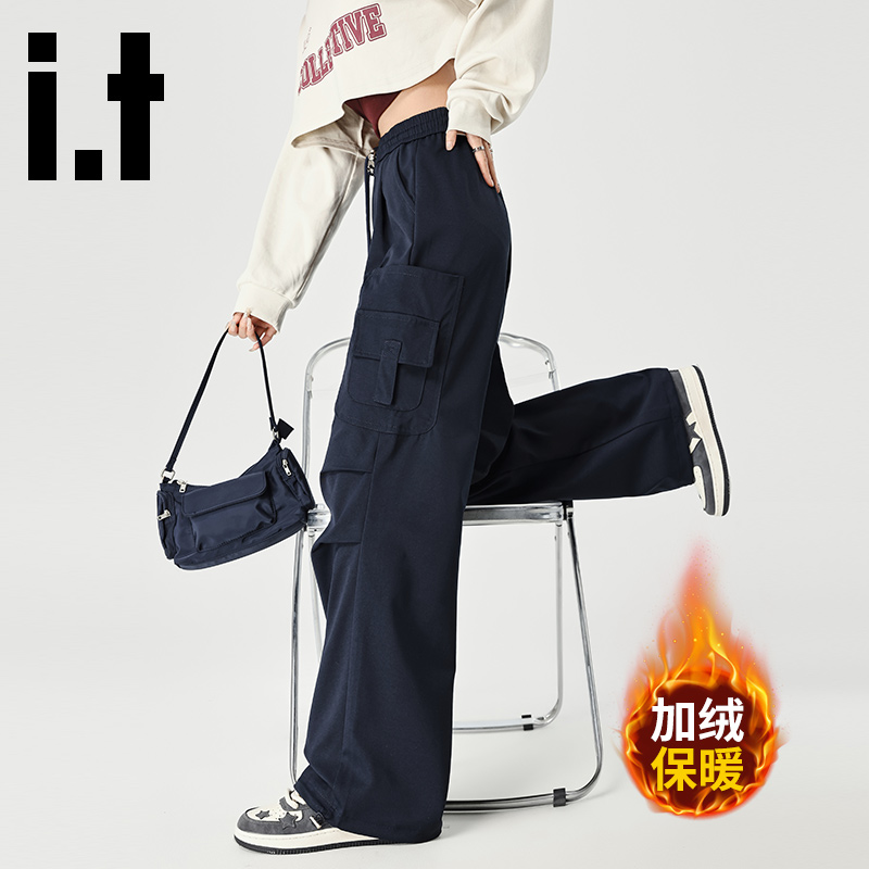 it加厚阔腿工装裤女秋冬高腰加绒