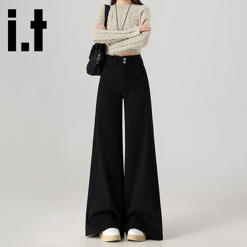 it复古高腰牛仔裤女秋冬新款梨形