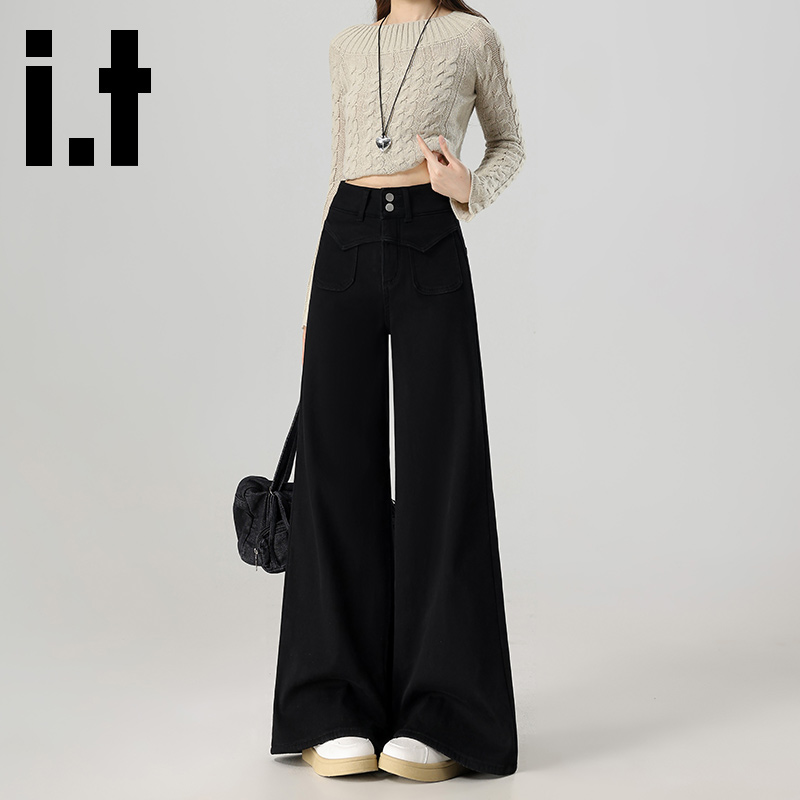 it加绒加厚阔腿裤女秋冬高腰a版