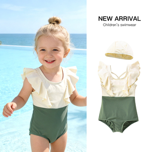 5岁速干泳装 ins儿童泳衣女童连体拼色小童可爱女宝宝温泉1 韩版