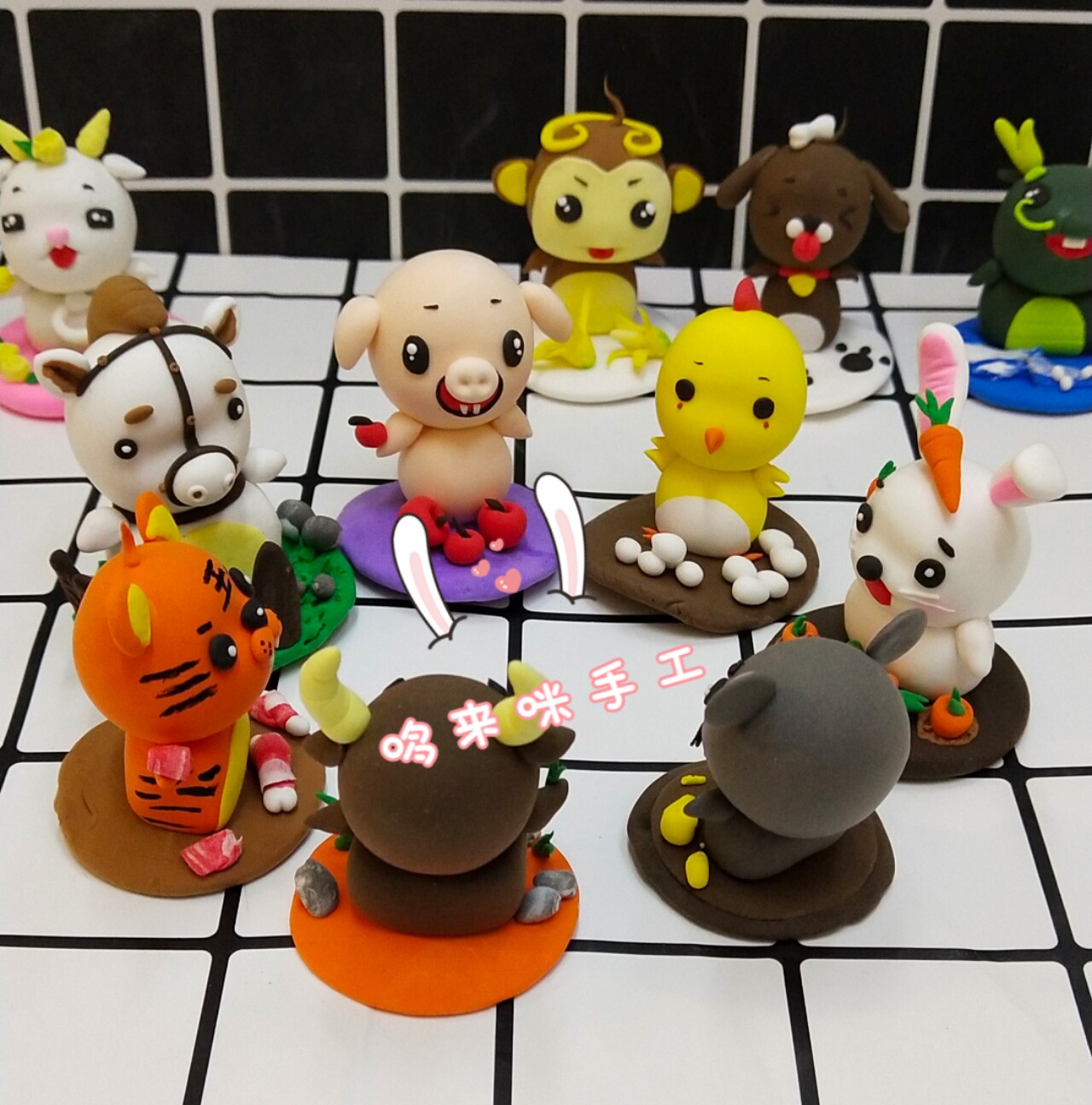 超轻粘土 十二生肖摆件 车摆件 家居摆件 生日礼物 diy创意手工