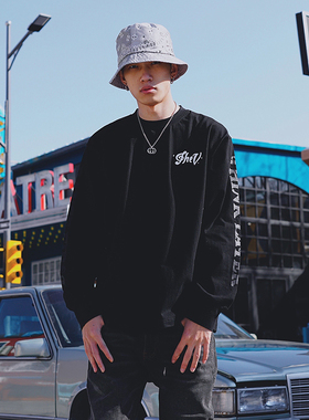 THE V BRAND美式街头嘻哈潮流字体设计音符星空休闲宽松长袖T恤