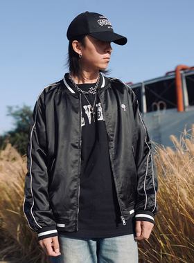 THE V BRAND美式街头嘻哈潮流欧美复古丝绸质感刺绣休闲运动夹克