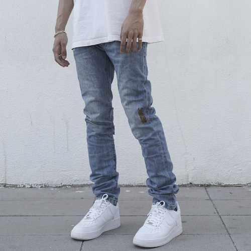 THEVBRAND腰果花拼贴牛仔裤