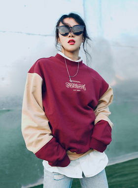 THE V BRAND原创潮牌美式街头宽松版型撞色拼接圆领套头休闲卫衣