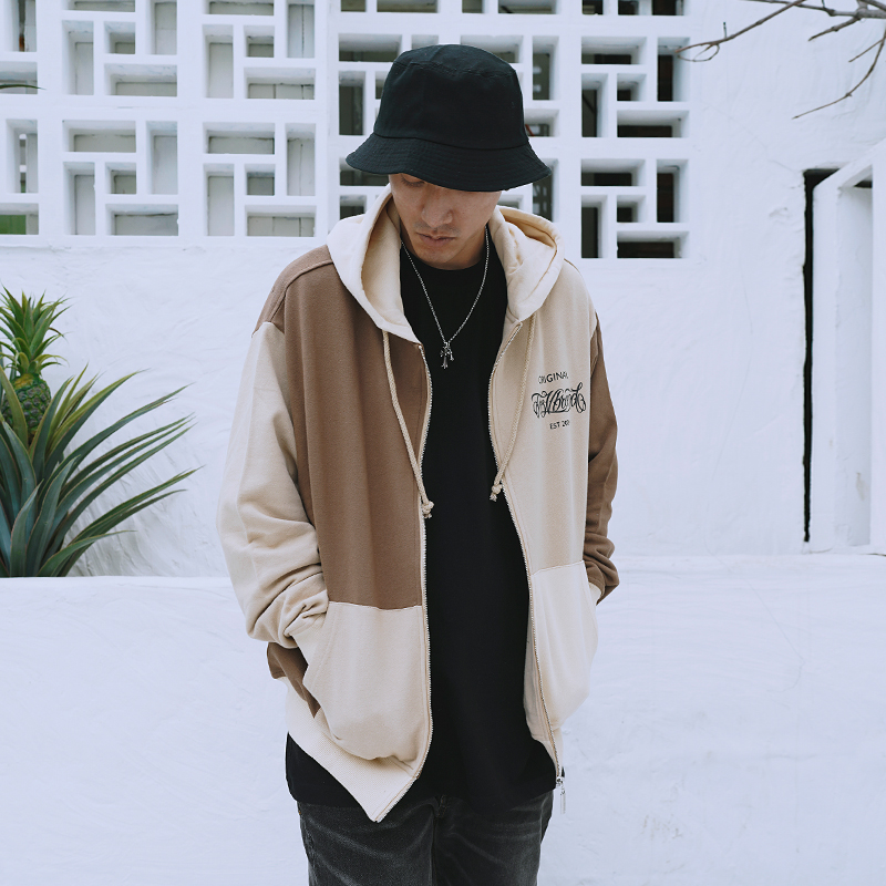 TheV街头拼接设计拉链帽衫