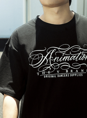 THE V BRAND国潮美式街头嘻哈街舞Animation主题花体字短袖T恤