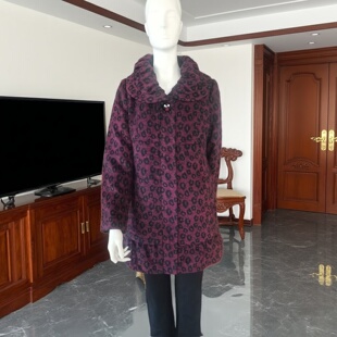 李红国际正品紫红黑羊毛保暖防寒时尚洋气妈妈女士毛大衣断码特价