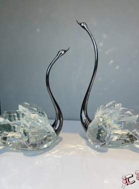 水晶天鹅摆件客厅玄关酒柜装饰品