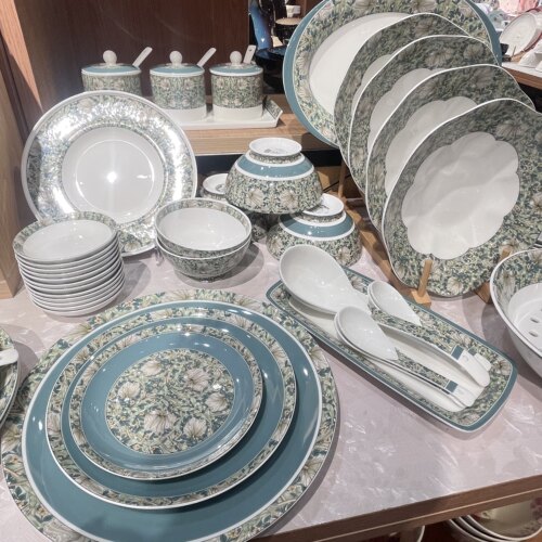 高级感骨瓷莫里斯花园釉中彩餐具