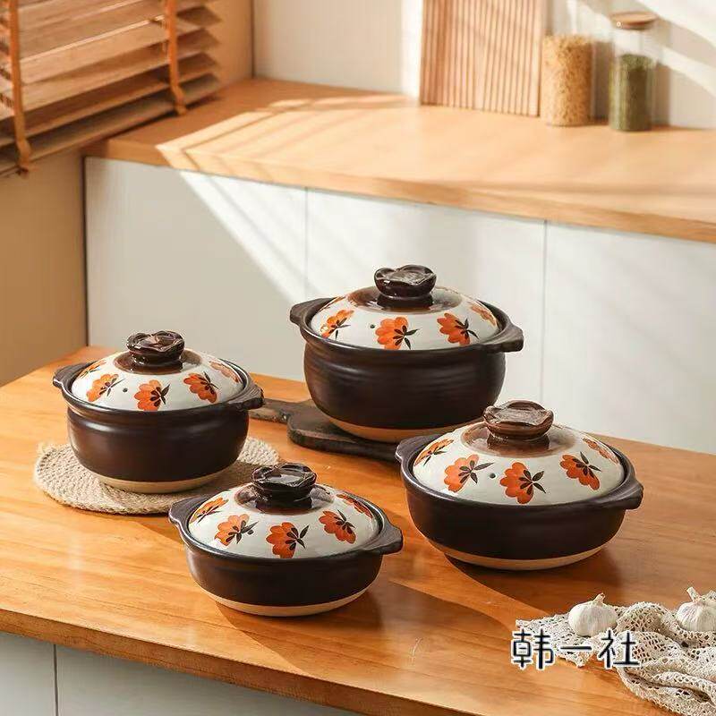彩冠陶土砂锅煲汤炖锅耐高温明火家用煲仔饭燃气灶陶瓷砂锅泥锅