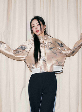 2024早秋新款新中式国风新款复古盘扣印花短外套女姜熠独立设计师