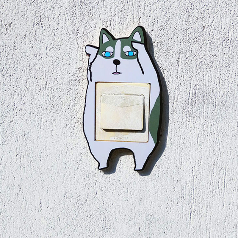 开关保护套木质开关贴墙贴可爱狗狗哈士奇卡通客厅插座面板装饰