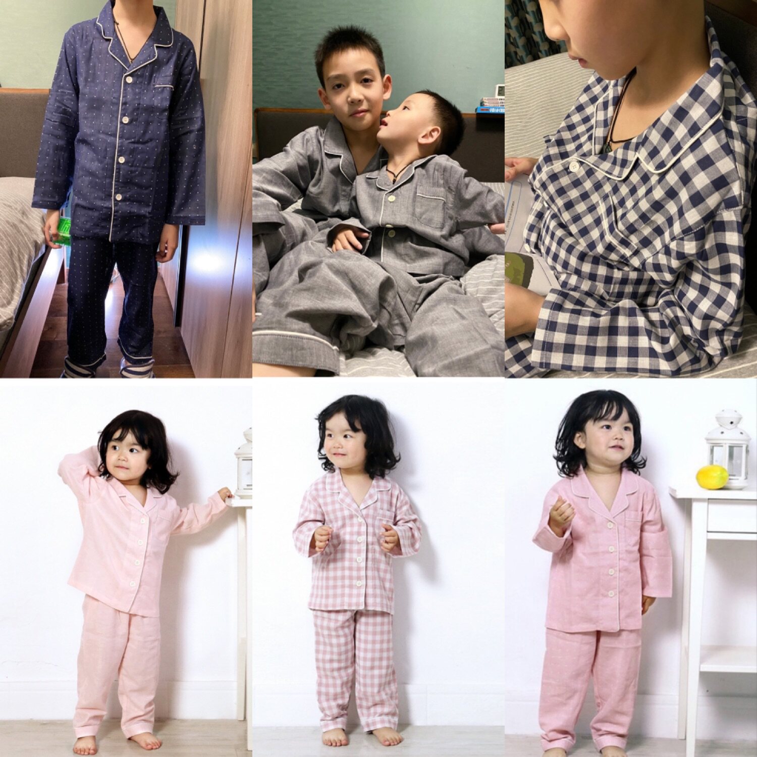 日系春秋纯棉双层纱布吸汗男童女童翻领家居服睡衣 包邮