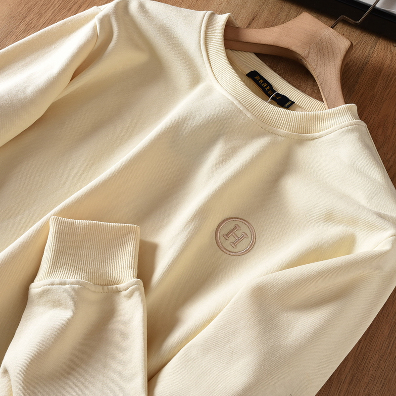 100%毛圈棉布!男女同款圆领套头全棉卫衣外套浅纯色长袖T恤衫男