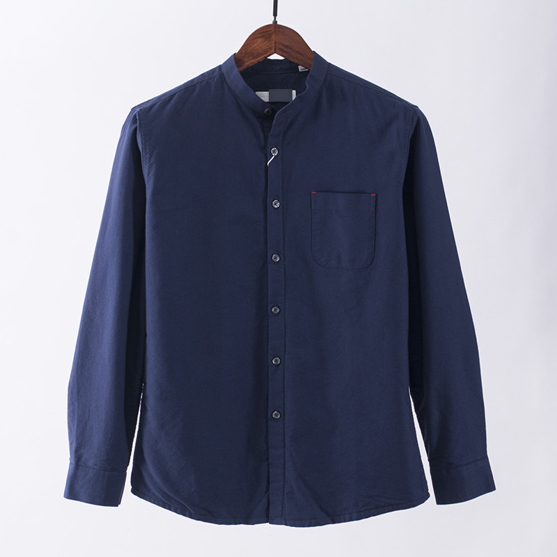 冬季牛津纺长袖衬衫保暖男士修身中青年衬衣棉质中华立领加厚上衣