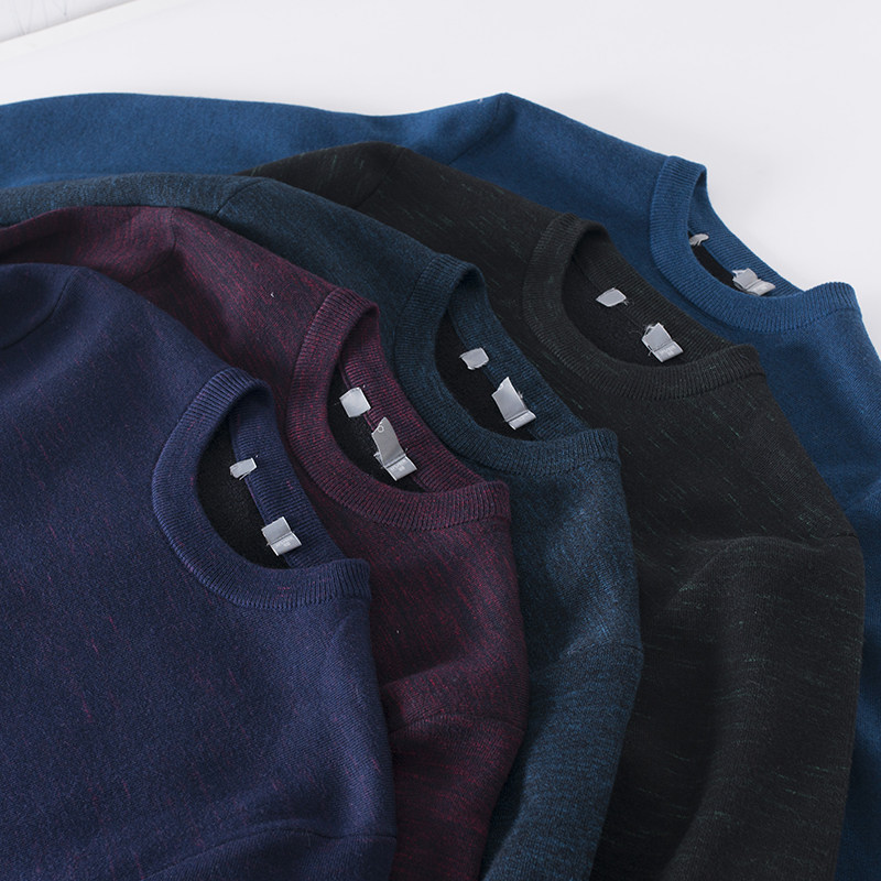 一线撤柜冬季加绒加厚男士圆领直筒毛衣男装休闲青年套头针织衫厚