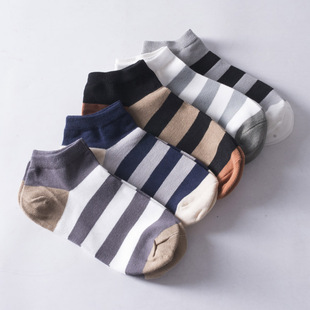 休闲男袜子夏季 条纹棉质船袜时尚 短袜男 品牌撤柜情侣款 65%棉混纺