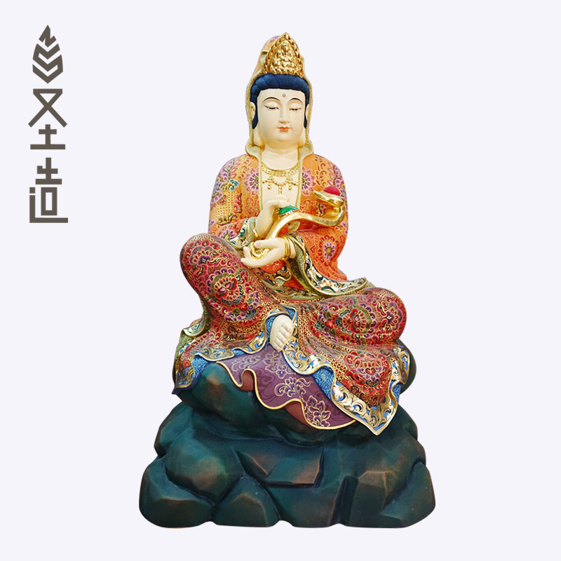 木雕如意观音摆件家用客厅自在观音实木佛像定制厂家 圣造