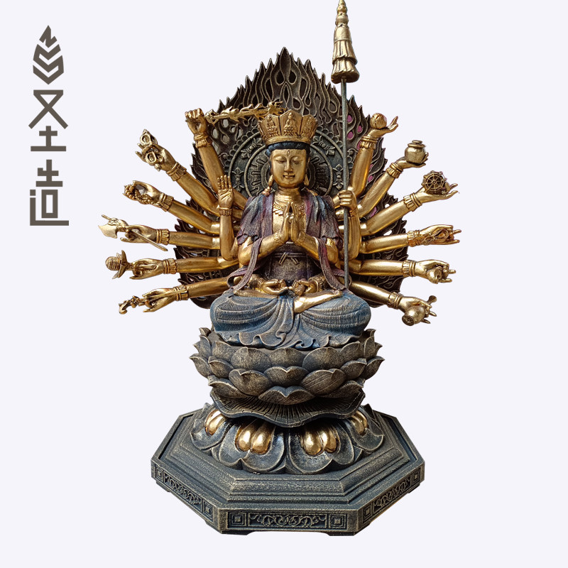 木雕古彩准提佛母佛像摆件香樟木雕刻准胝观音像定制厂家 圣造