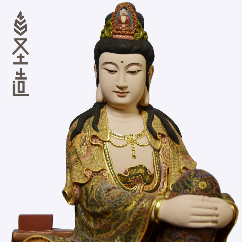 木雕自在观音禅意观世音佛像家用居家客厅玄关摆件 圣造