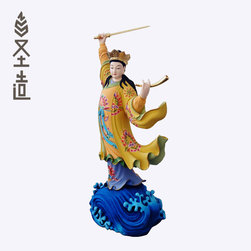 香樟木雕刻临水夫人木雕陈靖姑神像摆件定制佛像定做厂家 圣造