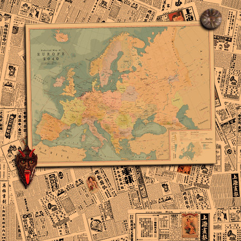 欧洲航空航线行政地图复古牛皮纸画酒吧咖啡厅装饰画挂画壁画画芯