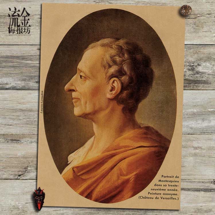 法国新款人物思想家孟德斯鸠海报复古文艺牛皮纸画挂画壁画画芯