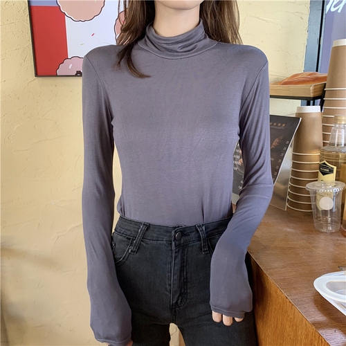 Real photo, real price, autumn and winter, new Korean long sleeve high neck shirt, tight and all kinds of layering, thin and solid color bottoming shirt, women's top