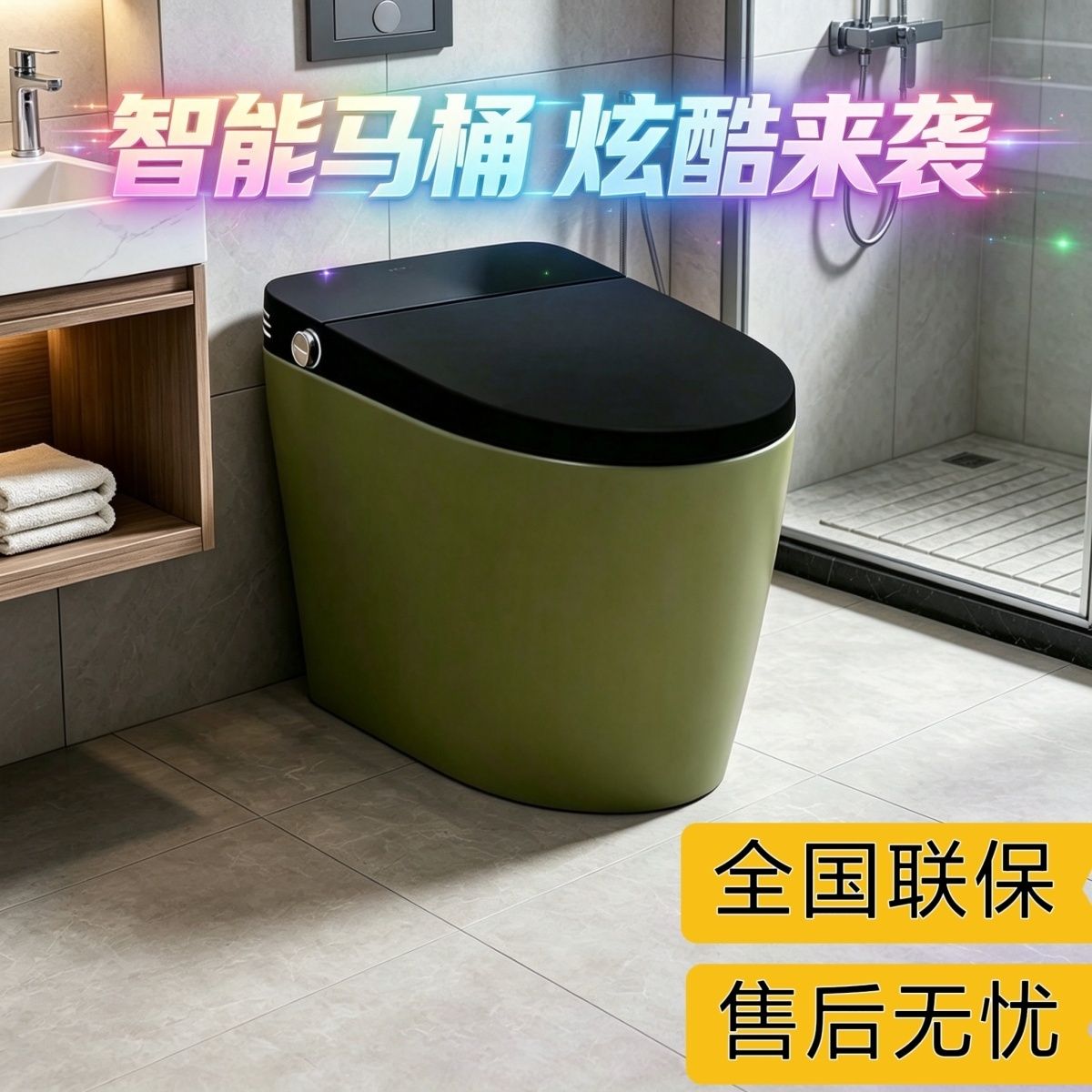 新款复古绿彩色智能马桶法式轻奢卫生间带泡沫盾家用无水压坐便器